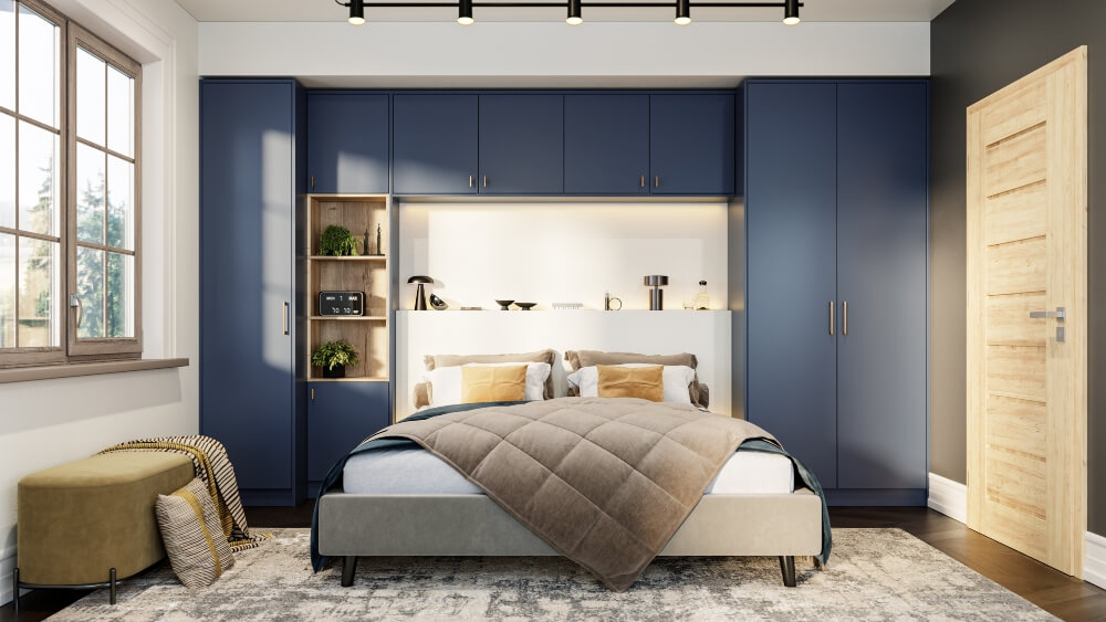 blue fitted wardrobes