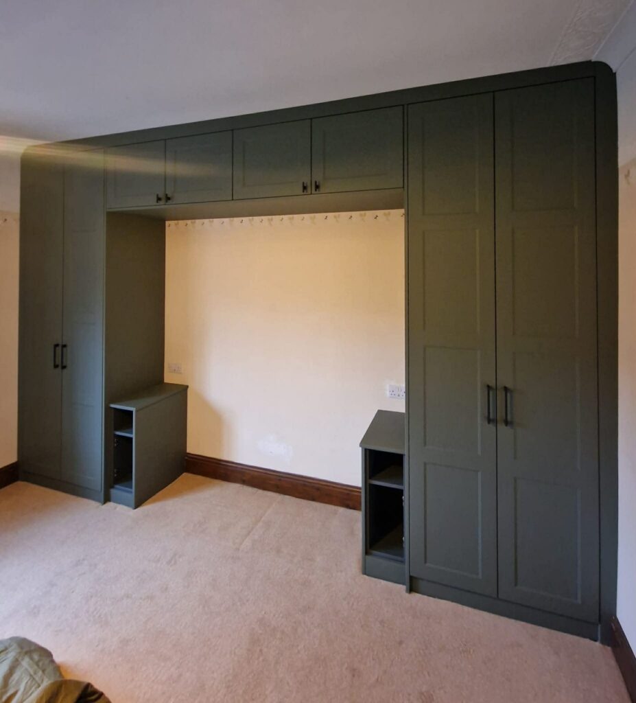 green built-in wardrobes